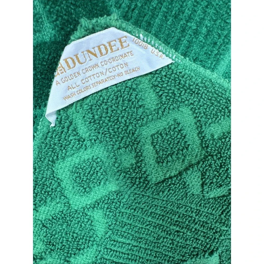 Vintage Dundee Green Fringed Towel Set‎ 2 Bath & 1 Washcloth Texture 100% Cotton